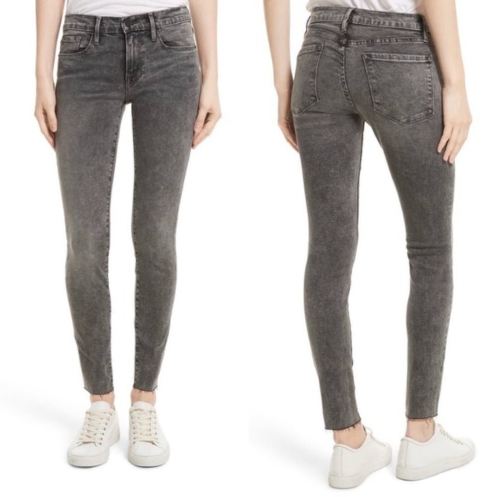 Frame Mid Rise Skinny Raw Hem Jean Bennington Grey
